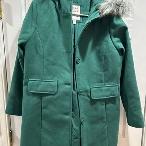 Cat & Jack Green Pea Coat with Faux Fur Hood